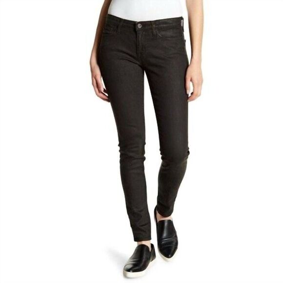 Big Star Women's 25 Alex Mid-Rise Skinny Jean Coated Black Wash Denim Emo Grunge - Picture 1 of 6